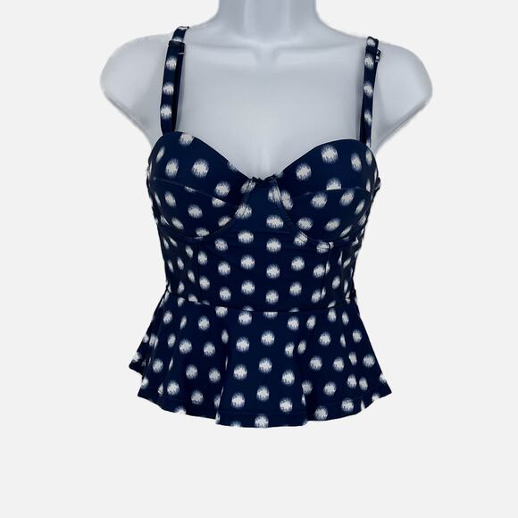 Bikini Swimsuit Peplum Top with Burst Circle Print in Blue and White Size XS - Picture 2 of 8